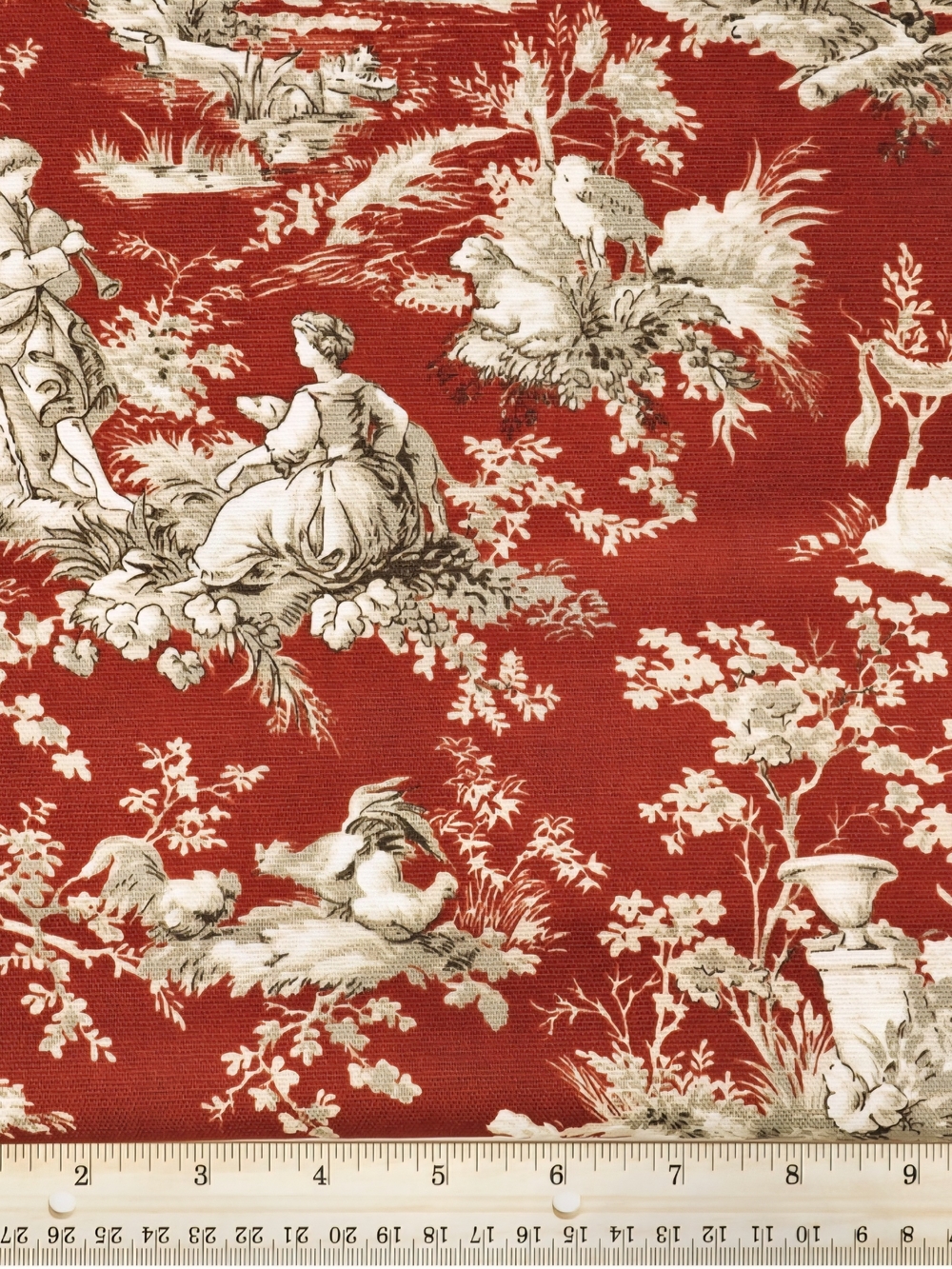 Waverly Inspirations Vintage Pattern French Toile Fabric Red Cream 100% Cotton